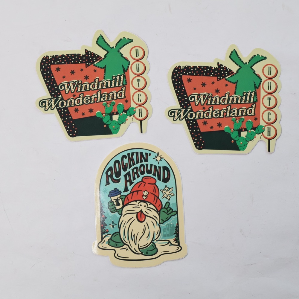Dutch Bros Coffee Holiday Sticker Lot 3pc Windmill Wonderland Rockin Gnome
